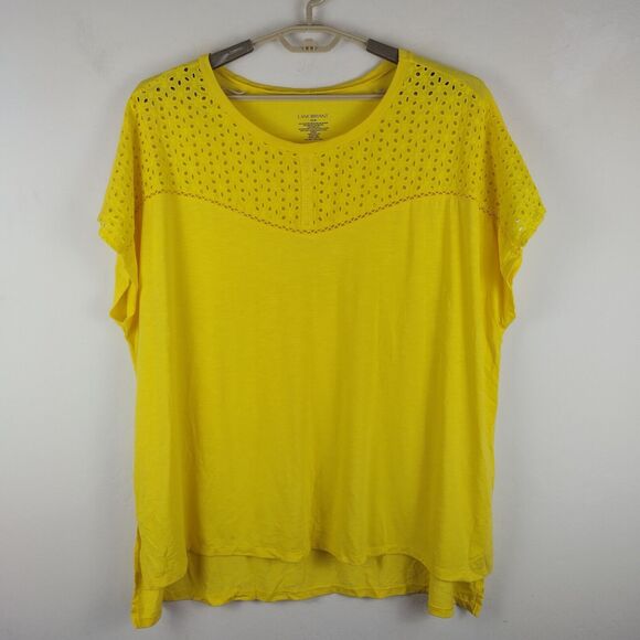 Lane Bryant yellow Eyelet Slub Knit Short Sleeve Top - Picture 1 of 5